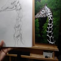【作品紹介】アミメキリン アクリル画