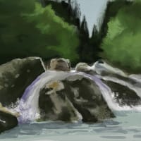 パソコン水彩画　滝を描く