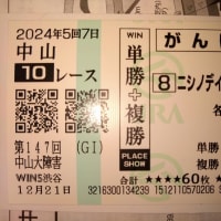 ドウデュース取り消しでしめたと思ったが、堅い馬券を買って撃沈。ニシノディジーのがんばれ馬券で善しとする。