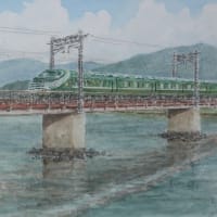 水彩画「佐波川鉄橋を渡る瑞風」（新作）