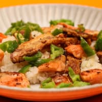 2025.05.07の夕食　銀鮭と卵巣の他人丼　Part 2