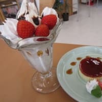 「cafe MiNoRi（カフェみのり）」で、登米産米（一寸法師）おにぎり みそ汁付き、ソフトクリームパフェ、イタリアンプリン