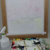 水彩画「桑山桜」（工程）
