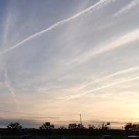 夕方の空は飛行機雲がいっぱい