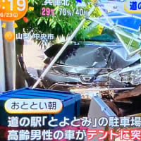 山梨の道の駅に馬鹿ジジイが普通乗用車で突っ込んで客に怪我をさせる