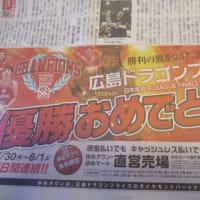 広島ドラゴンフライズ、優勝おめでとう！地方紙・中国新聞朝刊はスポーツ新聞にようになっています（笑）カープは首位に浮上！
