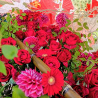 草月流の花手水が夏越祭仕様になりました。