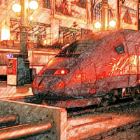 パリ　夜の北駅　TGV　タリス