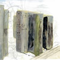 枕木の塀がある家を訪ね、作品をご覧に入れました