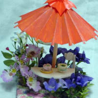 ドールハウスの紫陽花と傘