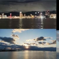 昨夜，今朝の風景　神戸港／夜景，有明の月，日の出など
