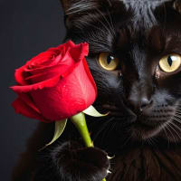 2025 綾部　春のバラまつり　赤い薔薇と黒猫