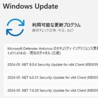 .NET 6.0.31 更新(KB5039843)、.NET 7.0.20 更新(KB5039844)、.NET 8.0.6 更新(KB5039845) が降りてきました。
