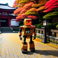 秋の京都を散策するロボット