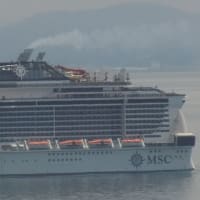 超大型客船「MSCベリッシマ」と帆船「日本丸」・・・