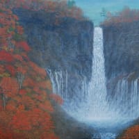 松井延之 細密油絵の世界 黎明華厳滝 ～紅葉に彩られた華厳の滝～【リアルな絵画】 - 松井延之 細密油絵の世界 夢の欠片
