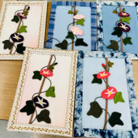 朝顔のタペストリーと花