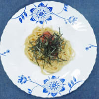 明太子パスタ＠麺天坊　麺量70グラムで作ったので副菜添えました( ..)φメモメモ
