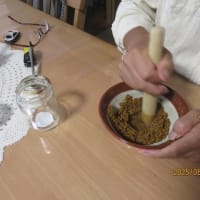 カラシナのタネをすり潰した