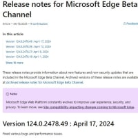 Microsoft Edge Beta チャンネルに バージョン 124.0.2478.49 が降りてきました。
