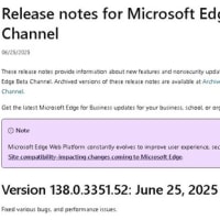 Microsoft Edge Beta チャンネルに バージョン 138.0.3351.52 が降りてきました。