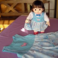 ハンドメイド　ぽぽちゃんサイズ人形服+子供ワンピース90とバックお揃いセット