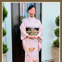 娘と一緒にお茶会に参しました（別誂え・桜色地橘に扇柄一つ紋付付下げ）