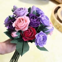 フルーツわんにゃん♪と、折り紙バラのブーケ出来ました(^o^)