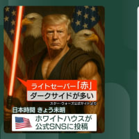 ホワイトハウスの公式ＨＰにスターウォーズもどきや亡くなったばかりのローマ教皇風のフェイク画像を載せてもちっとも恥ずかしくない、という知性なきトランプ米大統領に国際社会の平和と秩序維持は任せられない。
