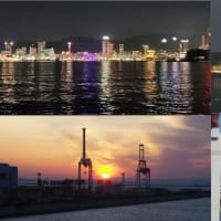 昨夜，今朝の風景　神戸港／夜景，日の出前，日の出，クルーズ船