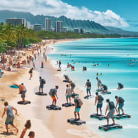 生成AIで作った「ハワイカイルアビーチでボディーボードをする人」はこんなイラスト（笑）