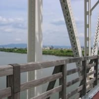 　赤川仮橋を渡る