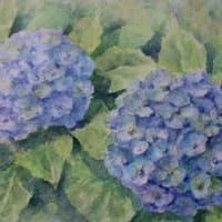 水彩画花の小品「柊の実」「白い薔薇」「青い紫陽花」