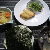 縞ホッケの焼き物としじみ汁、炊屋食堂の田舎定食・・・腹八分目。