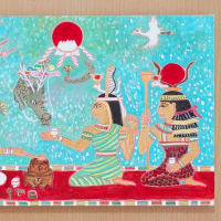 日本画　『　ラー　野点茶会に龍来たる　』