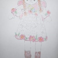 軍足人形 かぎ編みのお花のドレスと羽をつけて妖精さん
