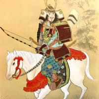 掛軸■武者出陣 馬 富士 武者 春光作 鎧 侍 桐共箱 掛け軸 日本画■⑥ 掛軸□武者出陣 馬 富士 武者 春光作 鎧 侍 桐共箱 掛け軸 日本