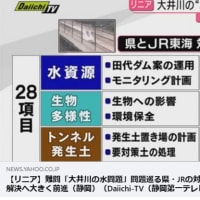 JR東海からの静岡県側から3本のトンネル工事のフローチャート提出時に田代ダム取水抑制案の論点が明確になる全面対決になりそうで大きな期待！