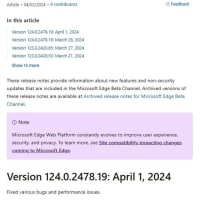 Microsoft Edge Beta チャンネルに バージョン 124.0.2478.19 が降りてきました。