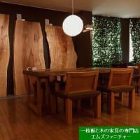 １３９８、【日本の広葉樹の一枚板と木のテーブル展】それからテーブルのご相談会を開催しています。一枚板と木の家具の専門店エムズファニチャーです。