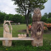 駐車場の一角に木彫りアート・・・桜ヶ丘公園