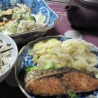 鮭のイタリアンハーブ焼き 鶏のささ身サラダ ひじきご飯