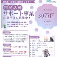 「市民活動サポート事業　応募団を募集中！助成総額30万円　1～3団体でシェア」