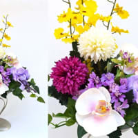 造花の胡蝶蘭とマムの仏花スタンド