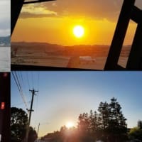 昨日の風景　海外逃亡へ　船から神戸，韓国にて夕陽，太平洋横断，カリフォルニアの青い空／夕景