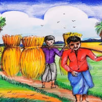 How to Draw a Scenery of Late Autumn | Scenery Of Cultivation Step By Step | ধান কাটার দৃশ্য