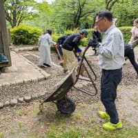 村上市鮭公園整備作業