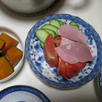 質素に少量-今日も元気----台湾産パイナップル、豚汁、崎陽軒のシウマイ（頂き物）、カボチャほうとう、イカ飯、カボチャ煮