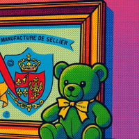 "Velvet Royalty: Green Bear in Pop Majesty"