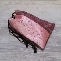 巾着ショルダー　ピンク色箔×麻の葉銀の納品